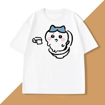 Hachiware On The Toilet Tshirt for Unisex Women Funny Cotton Short Sleeve Round Neck Tshirt Humor T Shirt Loose Casual Clothes