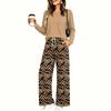 Women's Casual Printed Long Sleeve Round Neck Loose Fit Pajama Set with Pockets for Home Wear