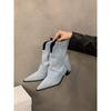 Women's Slouched Ruched Fold Over Boots Covered Heel Slouchy Ankle Boots Wide Calf Pointed Toe Casual Boots for Women Low Chunky Block Heel Booties