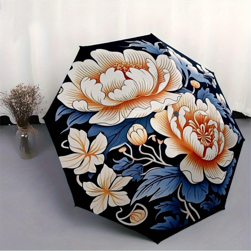 1pc Floral Design Automatic Folding Umbrella, 8-Rib Sturdy Canopy, Portable Travel Umbrella for Outdoor Use,132