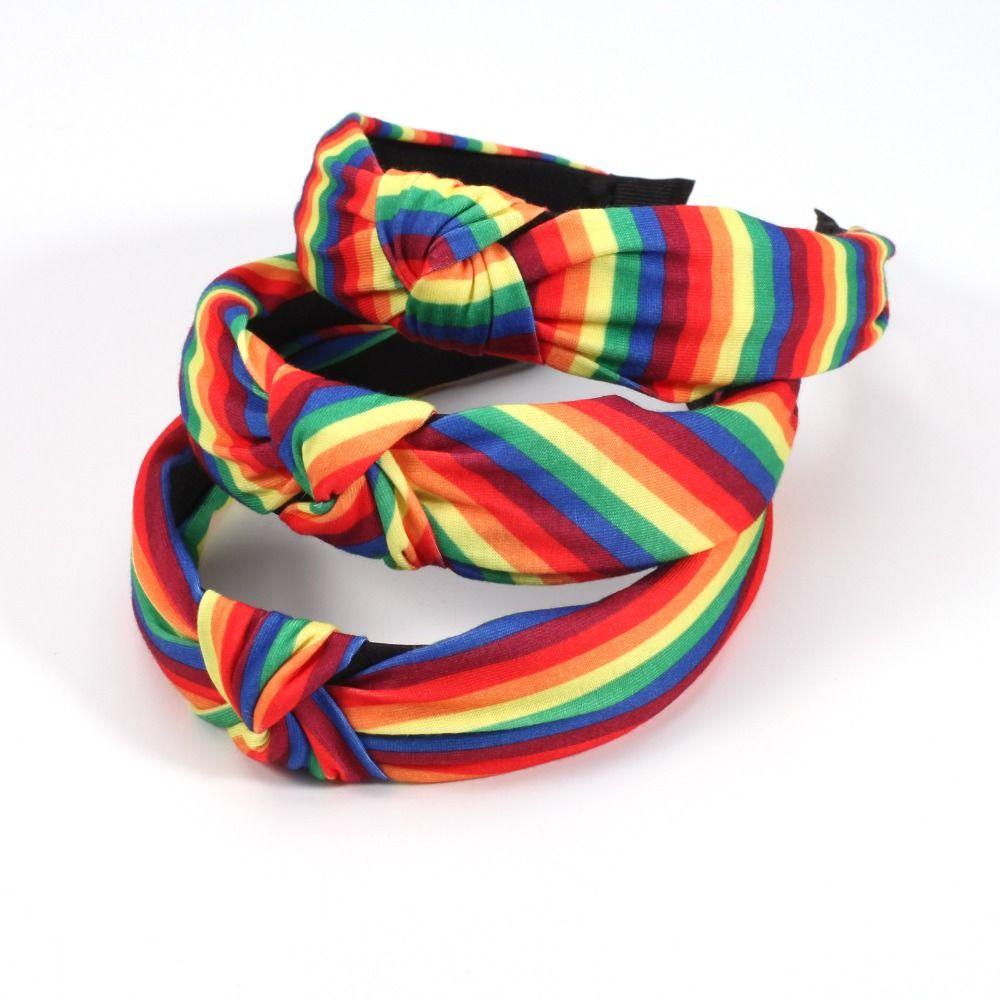 

2Pcs Colorful Rainbow Striped Headband Elegant Festive Party Hair Accessory Women Girls Style B