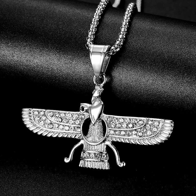Stainless Steel Titanium Persian People God Ancient Secret Wings Pendant Collar Chains Necklace for Men Women Jewelry