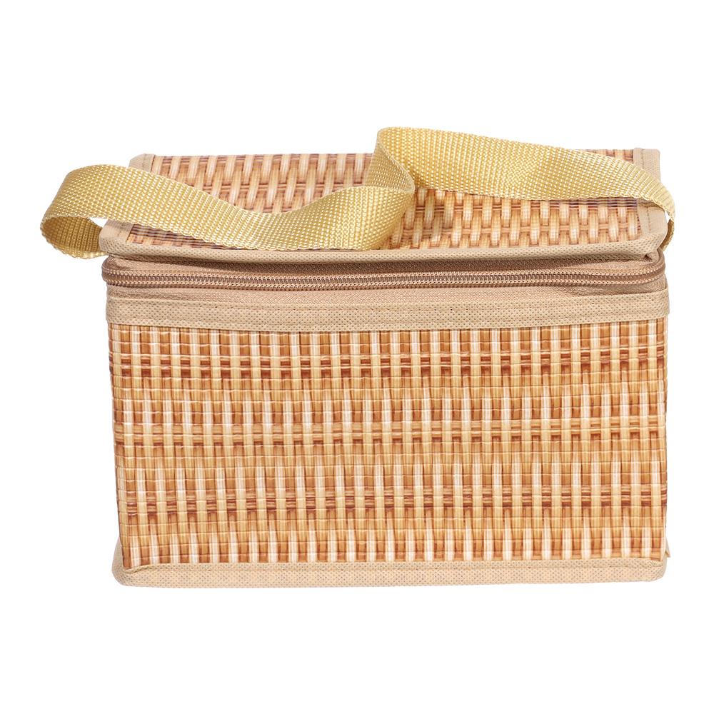 Outdoor Camping Woven Insulated Keep Warm Waterproof Rattan Bag Wicker Picnic Basket Lid and Handle