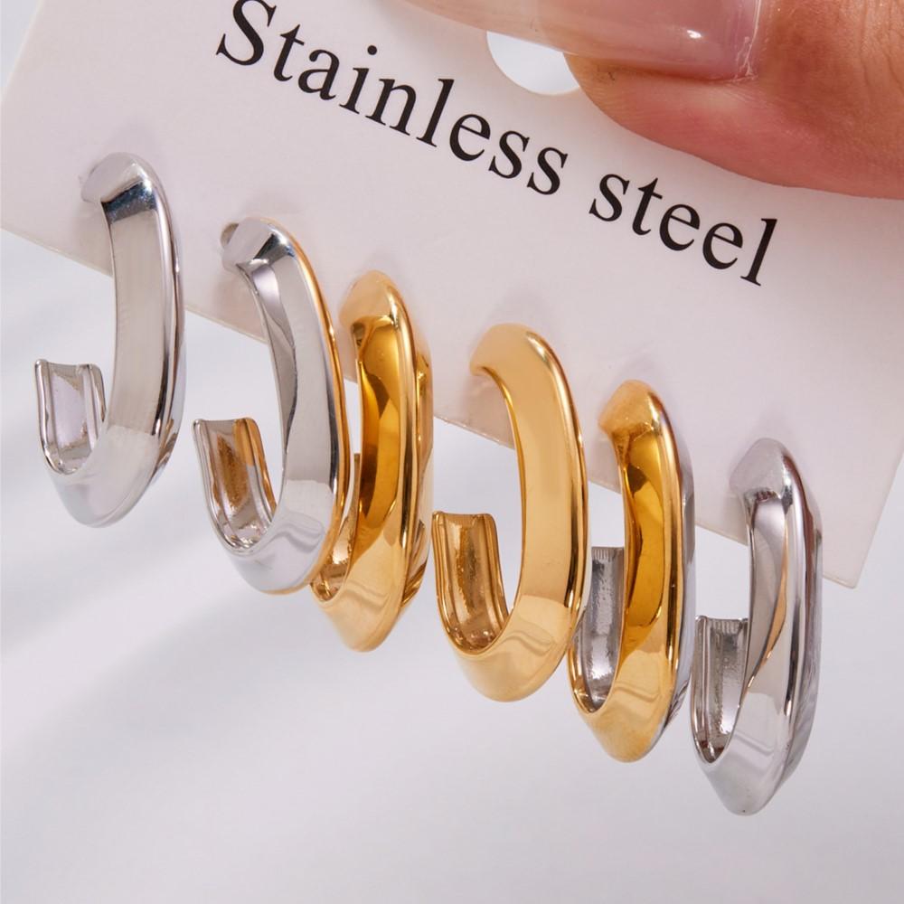 Minimalistische C-förmige Ohrstecker aus Edelstahl 18 Karat vergoldet zweifarbig Creolen Ohrstecker zierlicher Schmuck für Frauen