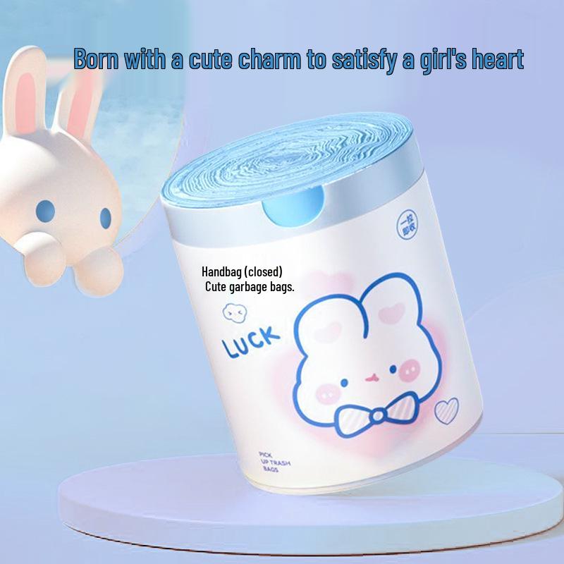 Blue Heart Cartoon Rabbit Drawstring Garbage Bags - 100 Pack