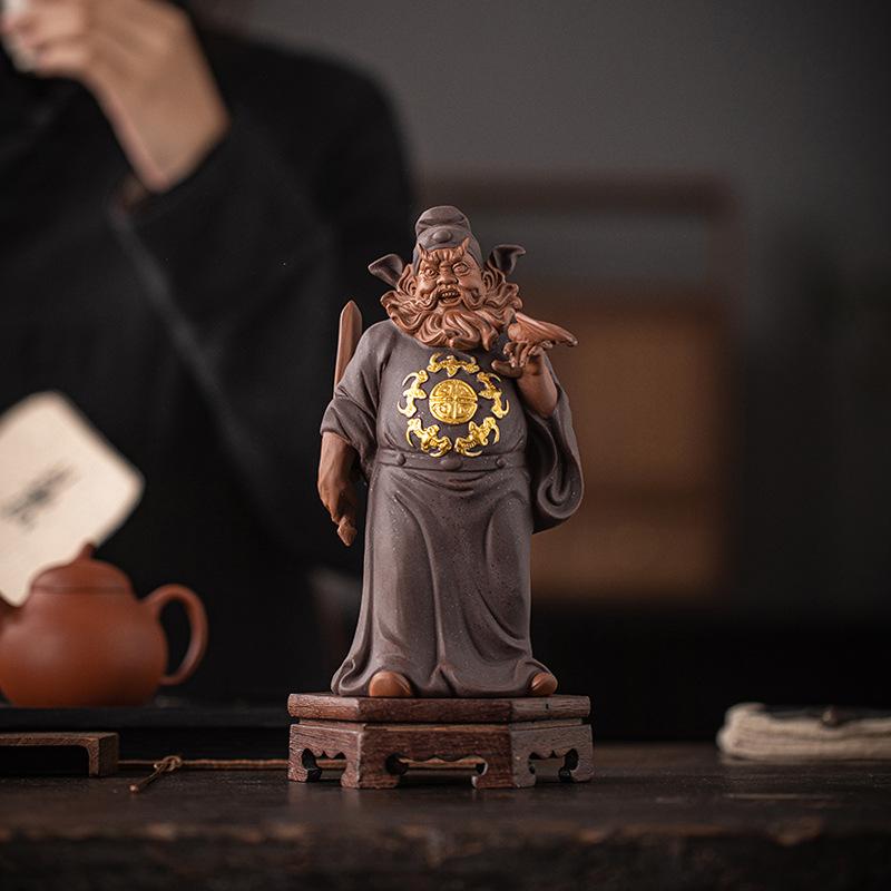 Zhong Kui Taoist Sculpture Ceramic Figurine for Feng Shui Protection Ward Off Evil Spirits, Bring Wealth Luck, Home Office Decor