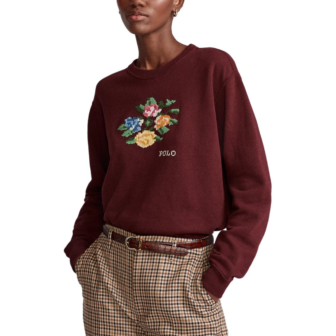

Polo Ralph Lauren FW25 Floral Embroidery Fleece Crewneck Long Sleeve Sweatshirt Women sweatshirt 211819219-001 XS