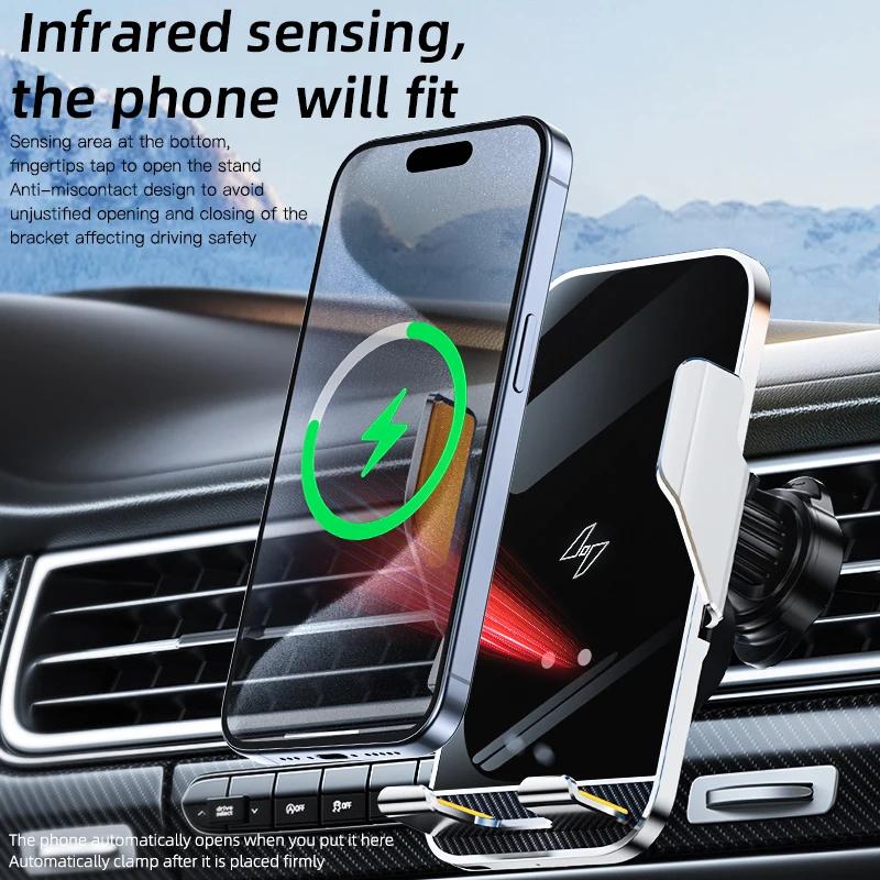 15W Wireless Car Phone Holder with Charger Phone Charging Mobile Holder for IPhone Huawei Samsung Xiaomi