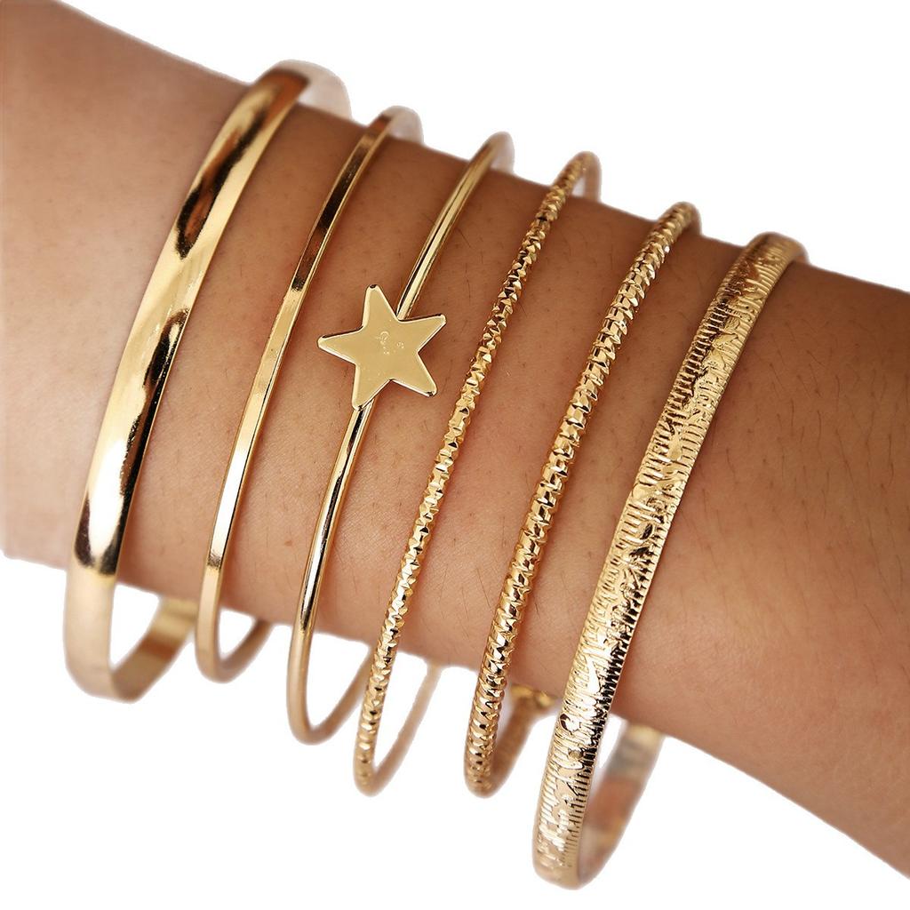 Hot-selling retro creative pentagram design open bracelet set metal bracelet bracelet