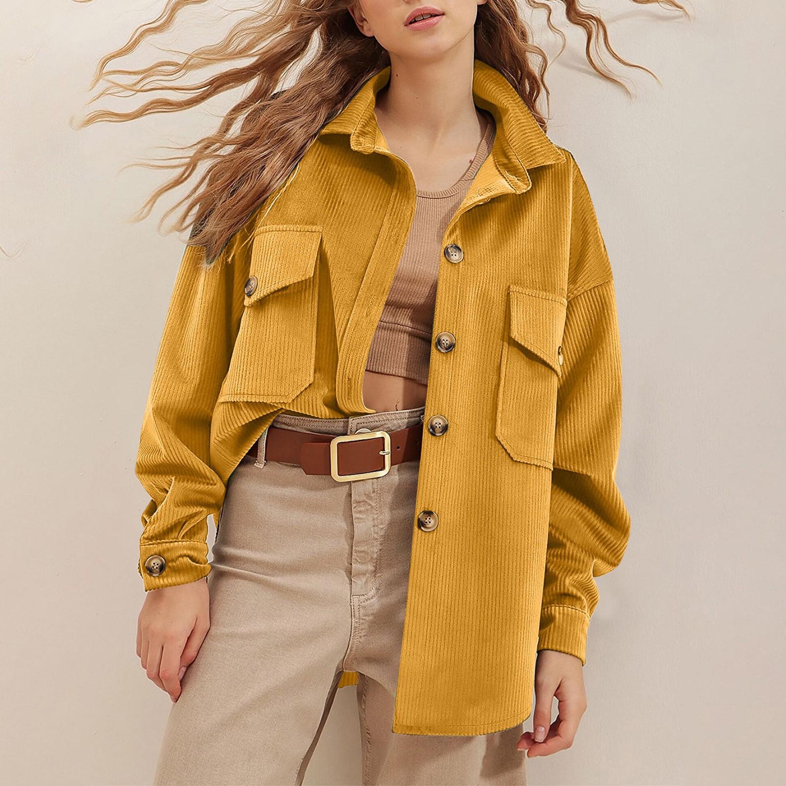 

Женская однотонная вельветовая куртка-рубашка с длинным рукавом и карманами S