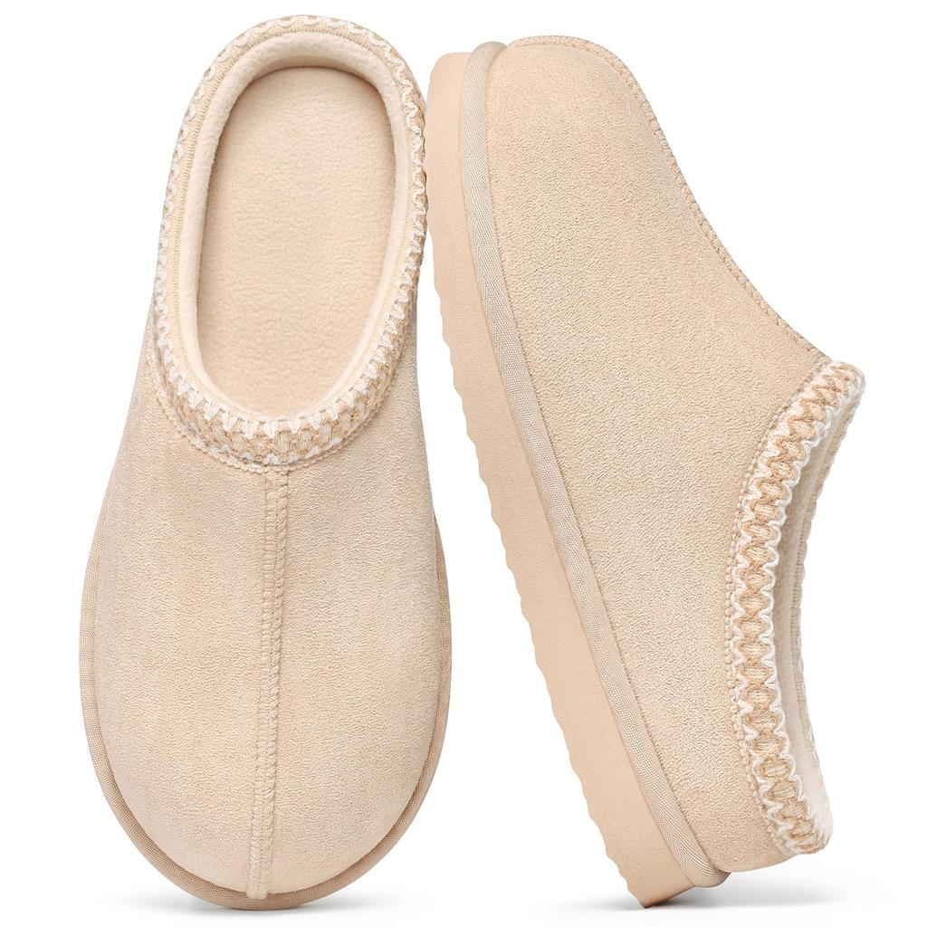 Fashion Comwarm Winter Women's Fuzzy Slippers Genuine Suede Indoor Outdoor Fluffy House Slippers Slip On Warm Memory Foam Furry Shoes