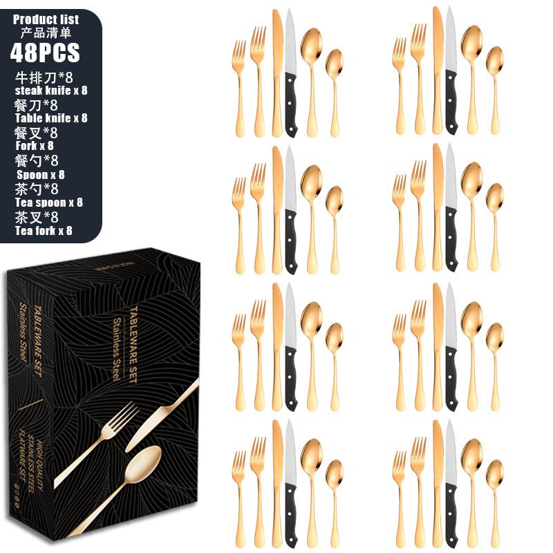 Stainless steel tableware set 8-person knife, fork and spoon set 48-piece set Color boxed steak knife
