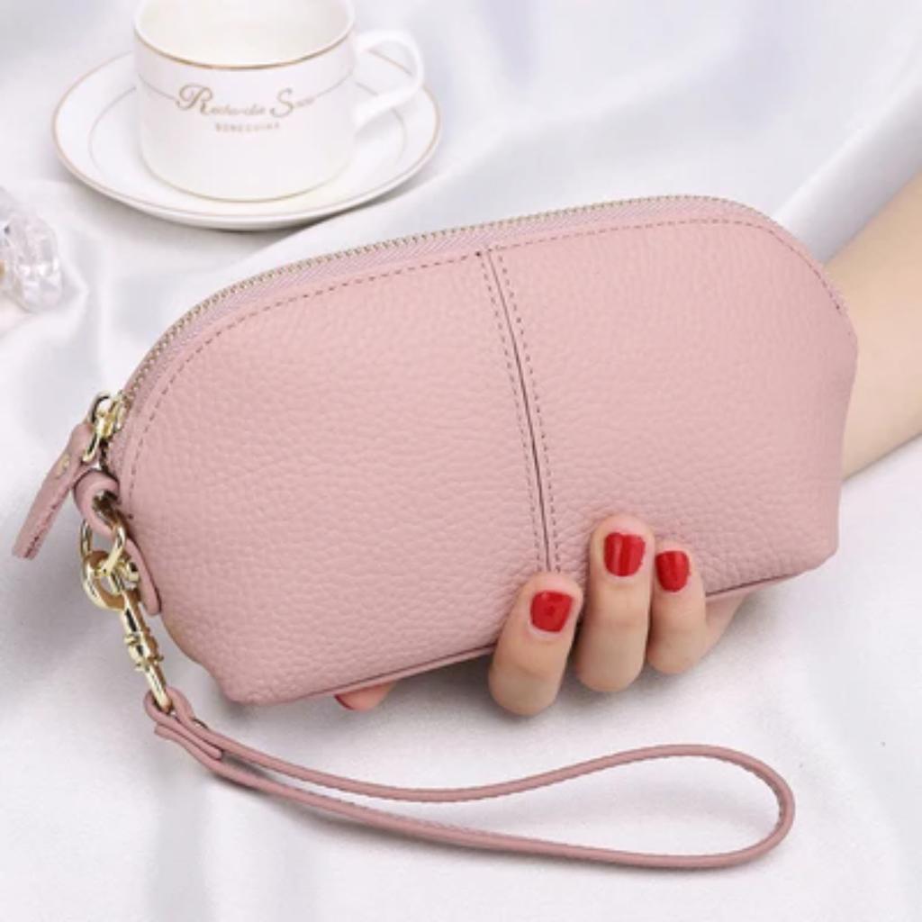 Genuine Leather Women Long Wallet Zipper Wristlet Bag Lady Clutches Coin Purse Cowhide Mobile Phone Bag Evening Party Handbag