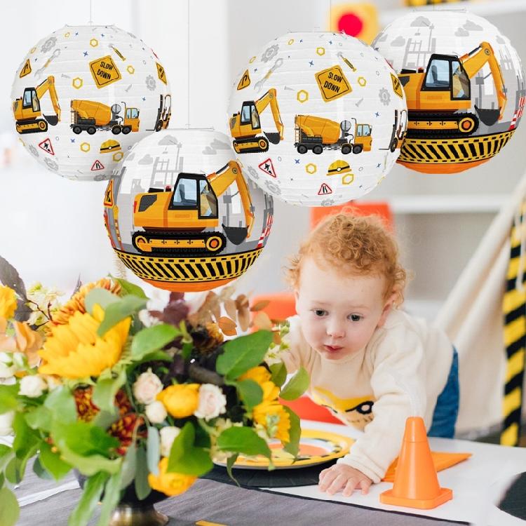 3Pieces Construction Themed Paper Lamp Hanging Decoration for Boy Birthday Party Children Room Decoration