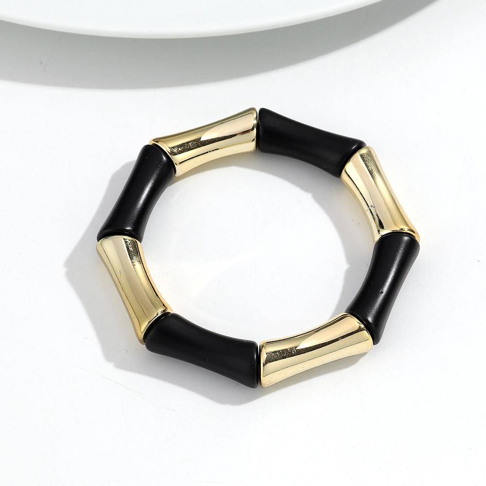Vintage Acrylic Bamboo Tube Elastic Bracelets Bangles for Women Matte Black Resin Bend Pipe Beaded Bracelet Trendy Jewelry Gifts