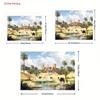 Moroccan Desert 2D Backdrop, Ancient Castle Oasis Camel Photography Background
