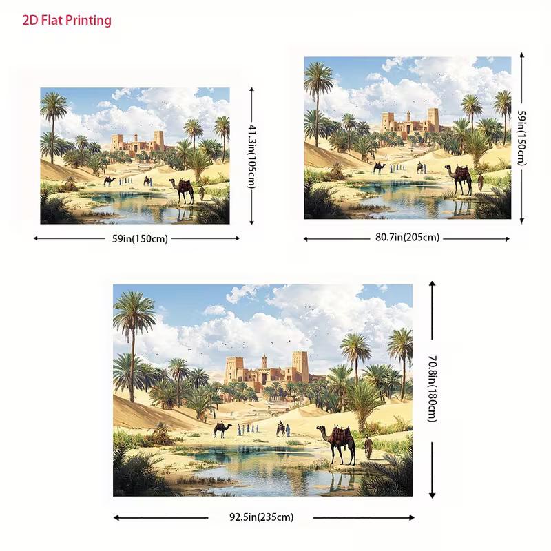 Moroccan Desert 2D Backdrop, Ancient Castle Oasis Camel Photography Background