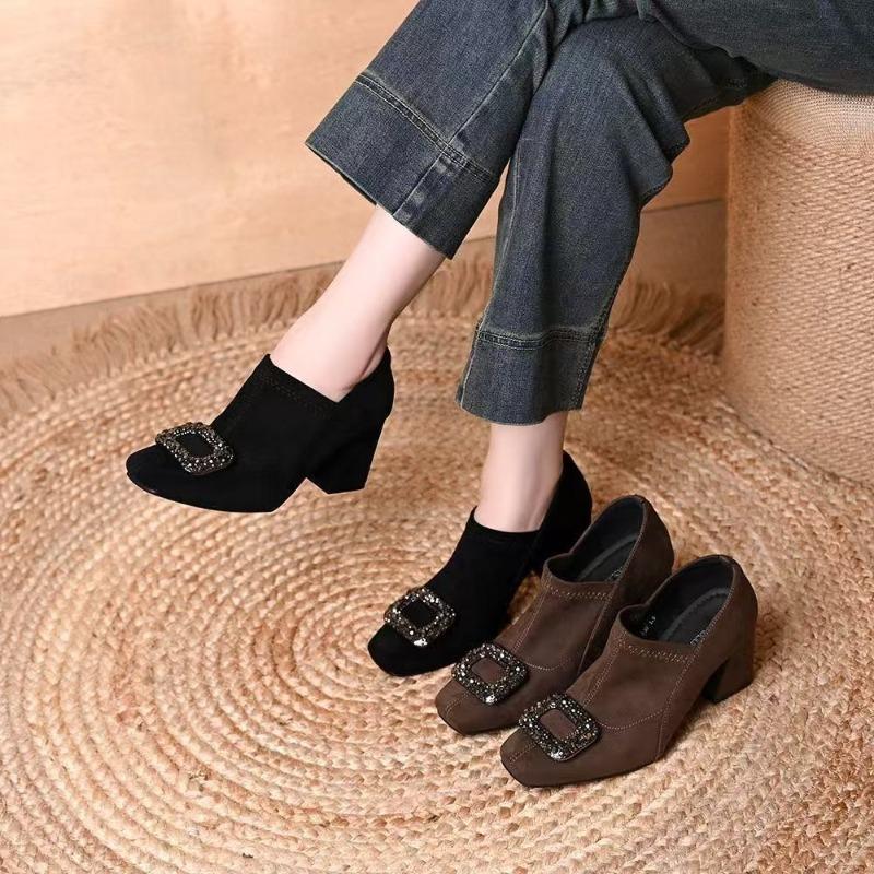New Square-toed, Thick-heeled Women's Boots, Square-buckle Boots, Comfortable and Versatile Women's Shoes