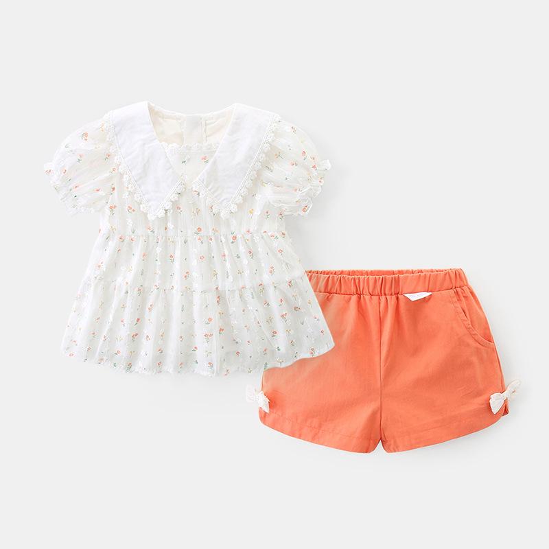 

Летний комплект для малышей в корейском стиле: Комплект из двух предметов: шорты и топ для девочки, на один год, принцесса - детская мода 73cm