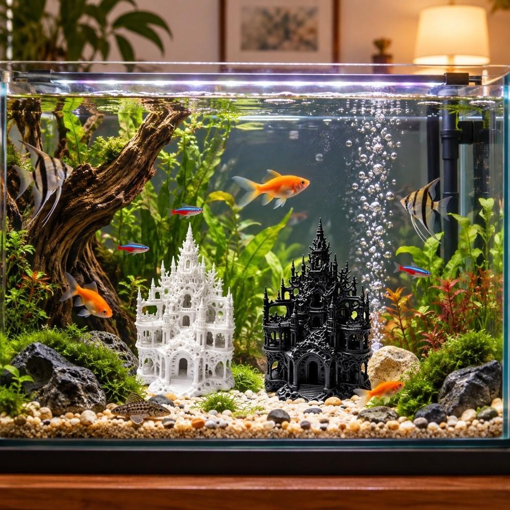 Hollowed-out Fish Tank Decoration 3D Printed Fake Castle Figurine Micro Landscape
