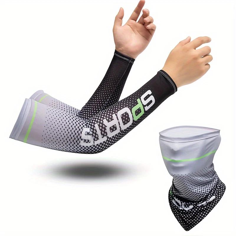 1 Set Summer Protection Includes 1 Pair Arm Sleeve and 1 Sunshade Mask for Outdoor Cycling Breathable Ice Silk Cooling Set