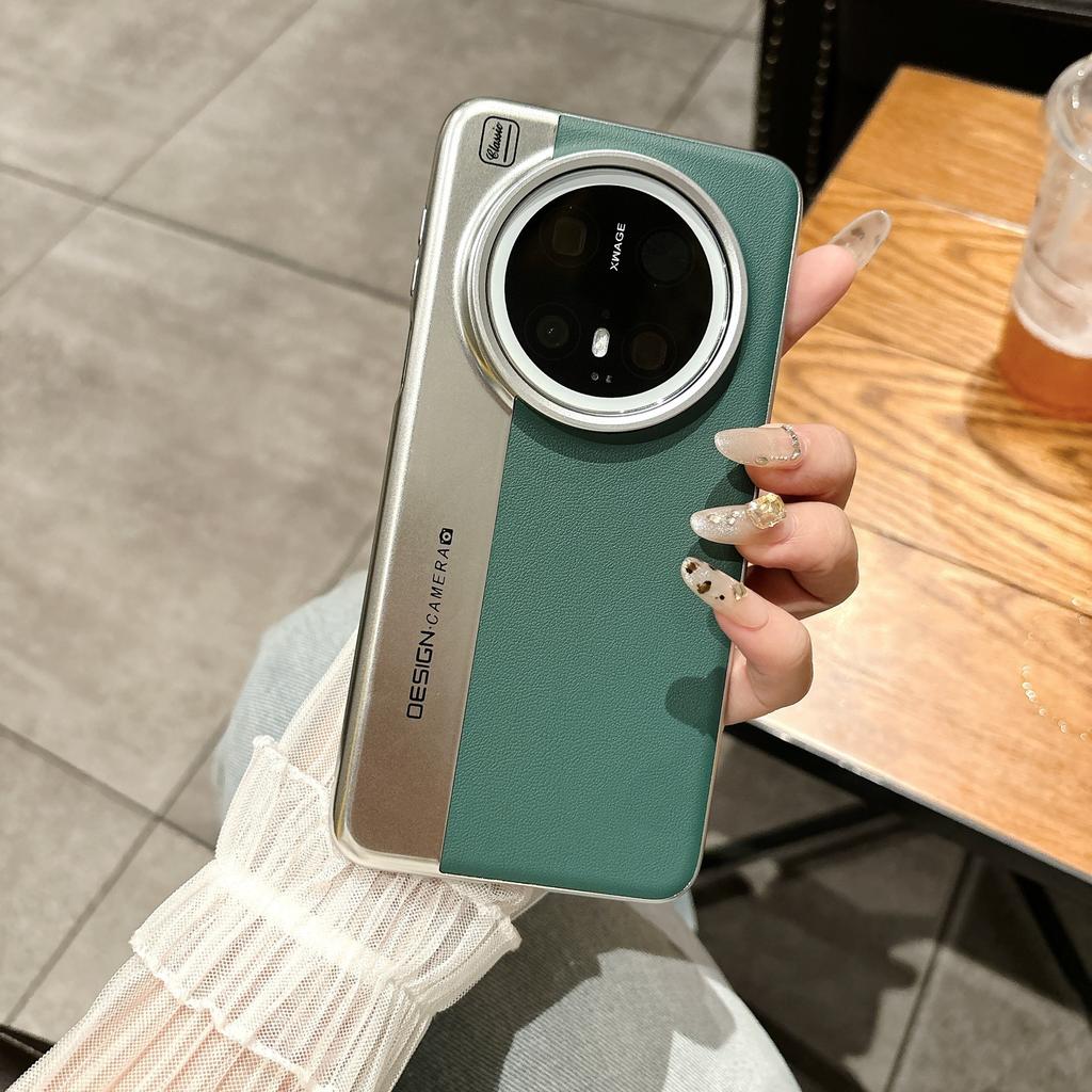Business applicable Huawei Mate70Pro mobile phone case splicing plain leather camera Mate60Pro electroplating protective case