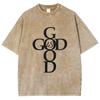 God Good Letter Print Women's Washed T-Shirt Oversized Crew Neck Short Sleeves Minimalist Fashion Simple Top Basic Tees