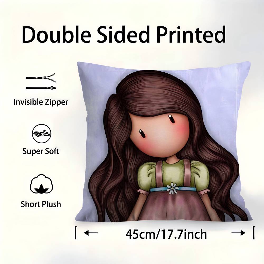 SSantoroGorjuss Cute Cartoon Girl Pillow Cover For Bedroom Room And Living Room Sofa Decorative Cushion Cover