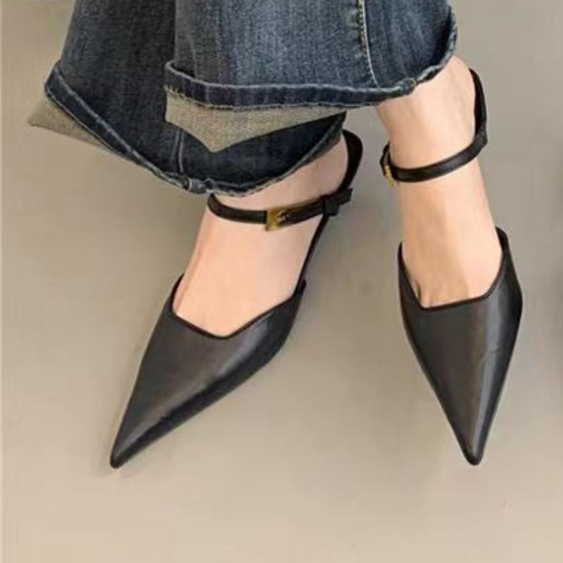 

Мода 2025 Лето Новые Сексуальные Остроносые Дизайнерские Шлепанцы Для Улицы Повседневные Удобные Сандалии С Неглубоким Вырезом Средний Каблук Туфли-Лодочки с Пряжкой 35 чёрный