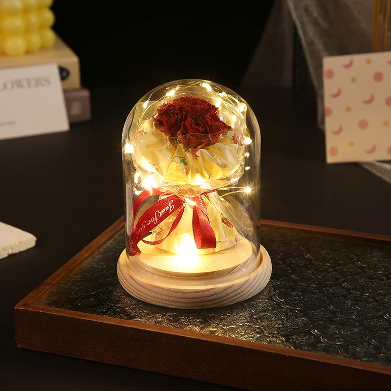 Rose ornament eternal rose flower lamp dried flower glass cover graduation valentine's day gift flower lamp