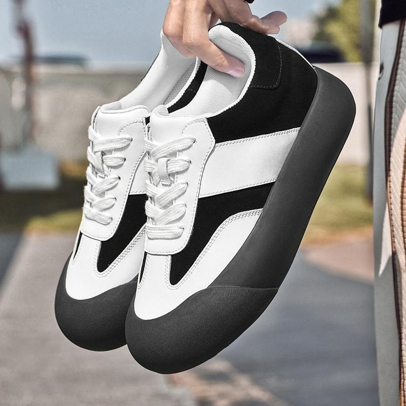 Personlighetsdesignade Casual Skor för Män Gångskor Mångsidiga Äkta Läder Man Sneakers Tjock Sula Vulkaniserade Skor