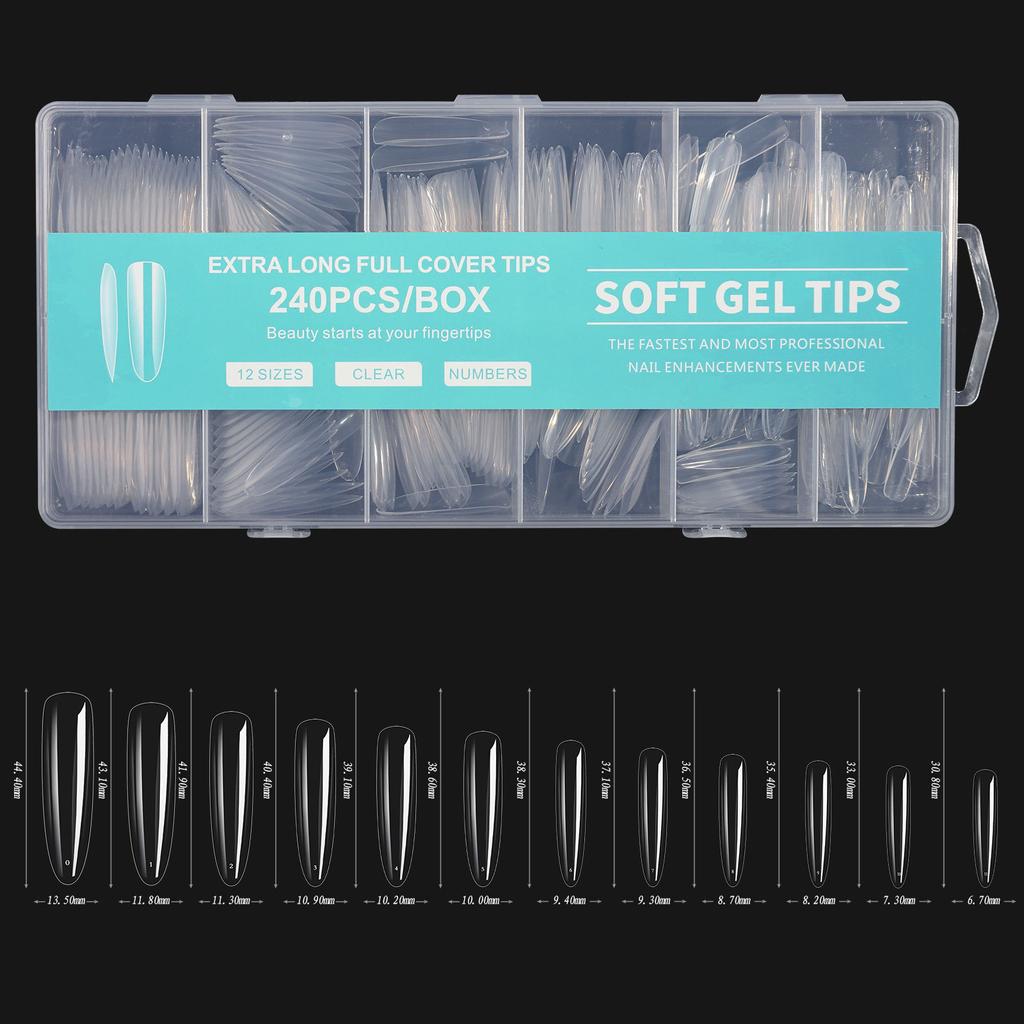 Nail Art Pipe de apă super lungă Bucătă de unghii Petice pentru unghii false 240 de bucăți La cutie Autocolant complet transparent Xxxl Denim