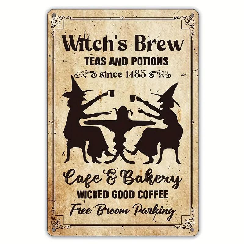Vintage Witch Metal Tin Sign Wall Decor Retro Black Cat Witchy Art Signs for Home Decor Gifts