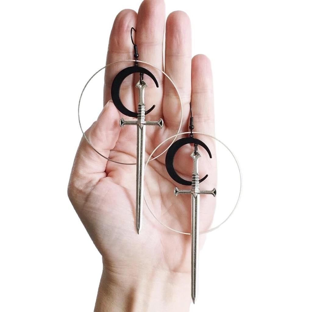 Geometric Moon Pendant Earrings With Silver Alloy And Stainless Steel Ear Pins For Women