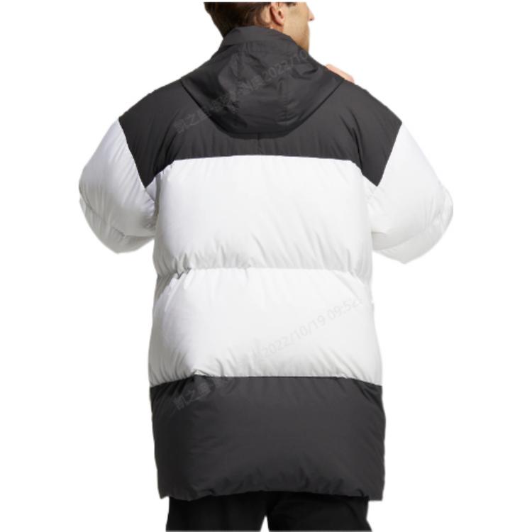 Adidas Spliced Brand Logo Print Hooded Down Jacket Unisex Outerwear White HM9705