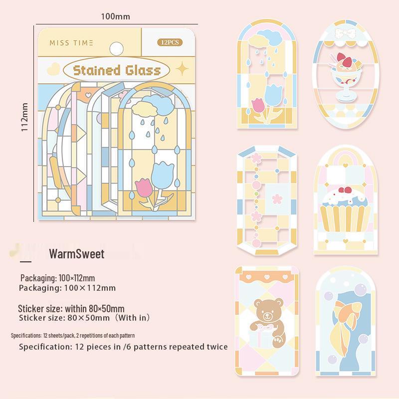 Shiguang Stained Glass PET Sticker Pack: Window Theme for Journals & DIY Decor, 6 Styles