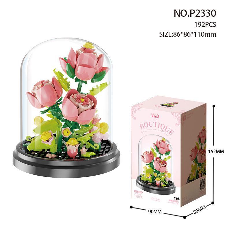 Preserved Flower with Cover Micro Particle Building Blocks - Desk Ornament Gift for Children's Day
