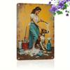 RetroBeautyDogMetalArt Retro Metal Wall Art 7.87x11.8" - "Beauty and Dog" Aluminum Panel, Woman Brushing Dog Decor for Home/Cafe