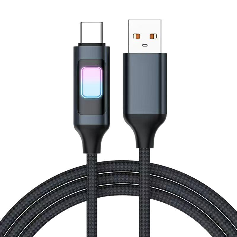 100W Fast Charging Braided USB-C Cable with Colorful Breathing Light for Apple and Huawei 15/17