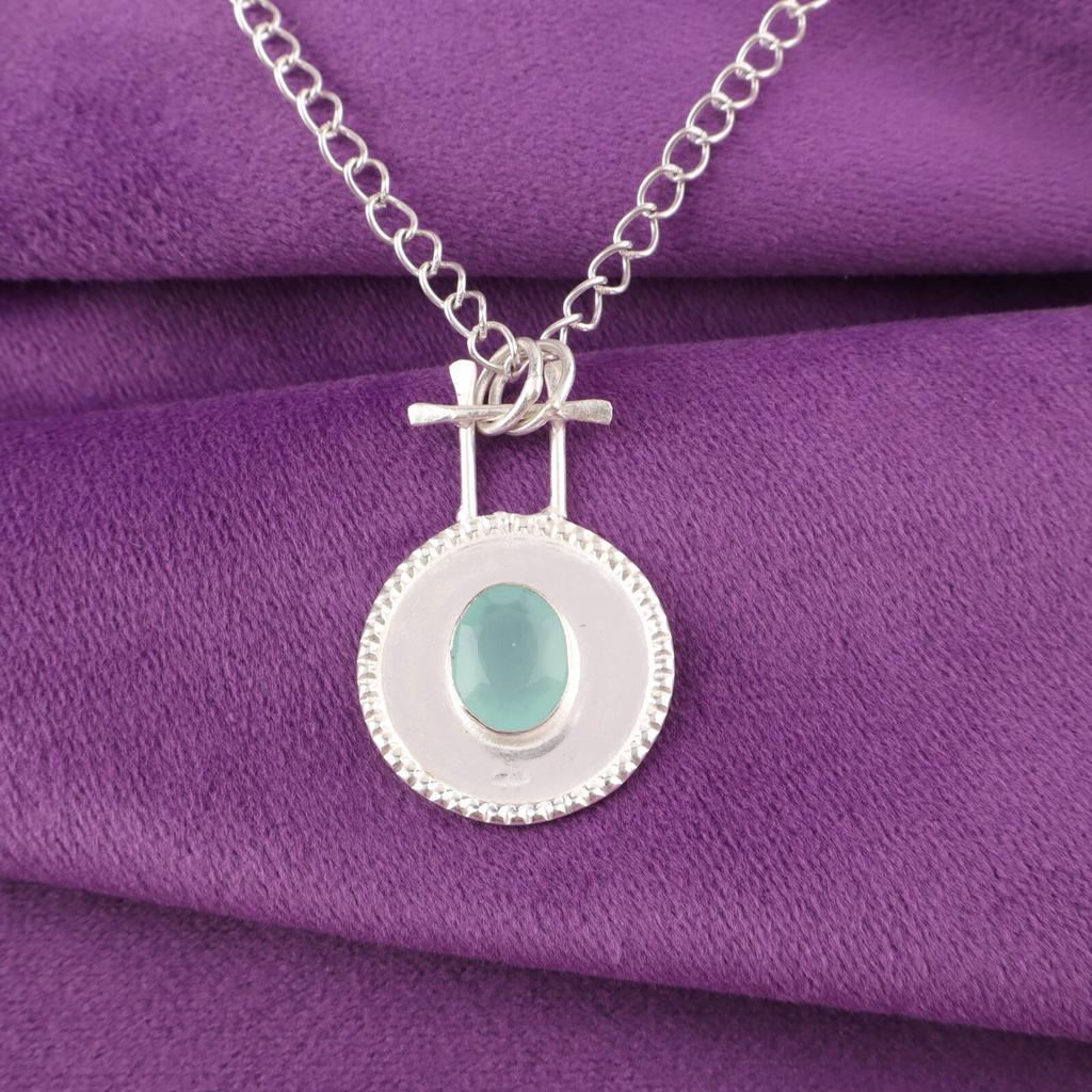 Natural Aqua Chalcedony Sterling Silver Daughter Gift Engagement Pendant Jewelry PP-57-19