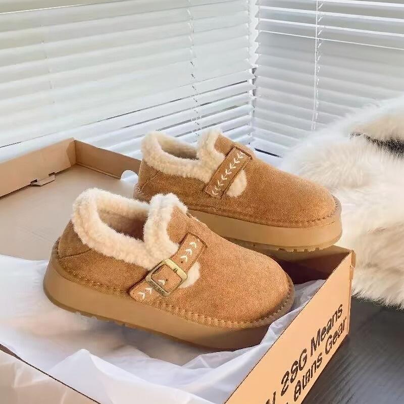 Thick-soled heightening snow boots women's winter new Internet celebrities versatile velvet warm one pedal Birkenstock cotton shoes