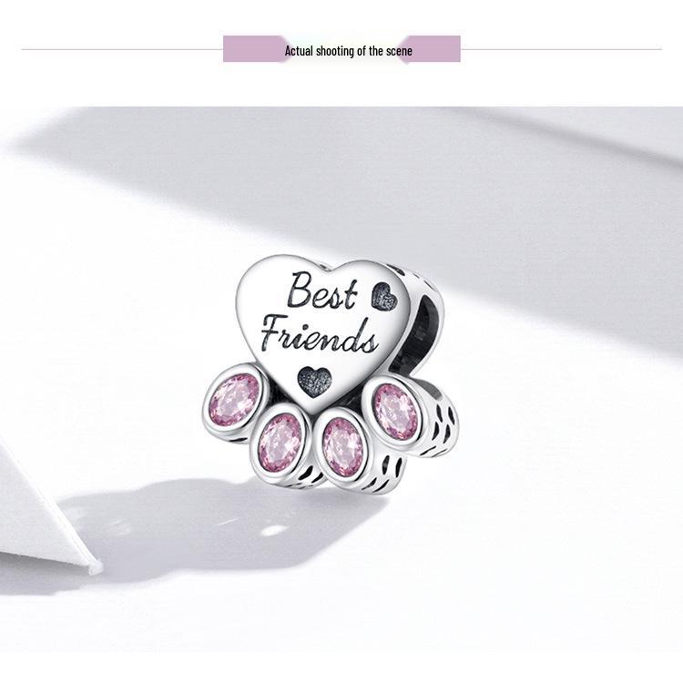 Yinziyun Cat Paw Print DIY Bracelet Spacer Beads: Cute S925 Sterling Silver Pet Imprint Collection