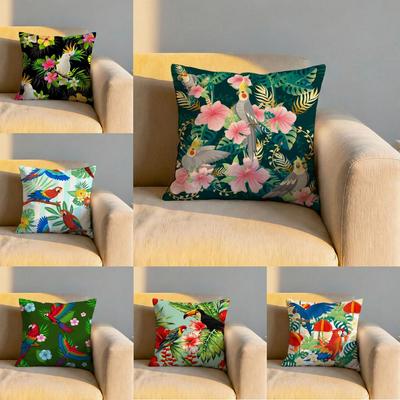 Tropical Parrots Palm Leaves Cushion Cover Soft Reversible Durable Pillow Cover MultiScene Use for Home Car Daily Comfort