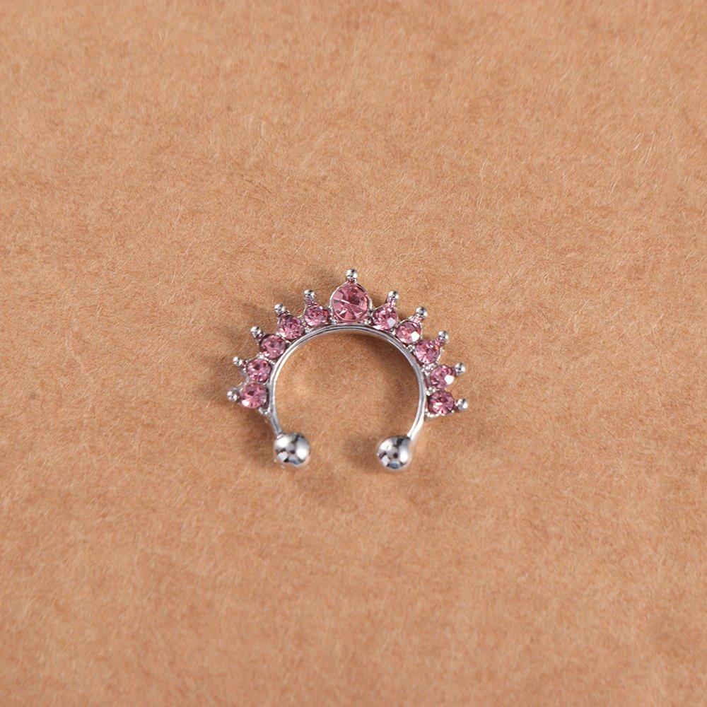 Trendy Unisex Metal Punk Rhinestone Geometric Bear Nose Cuff Nose Stud Body Jewelry Fake Nose Ring