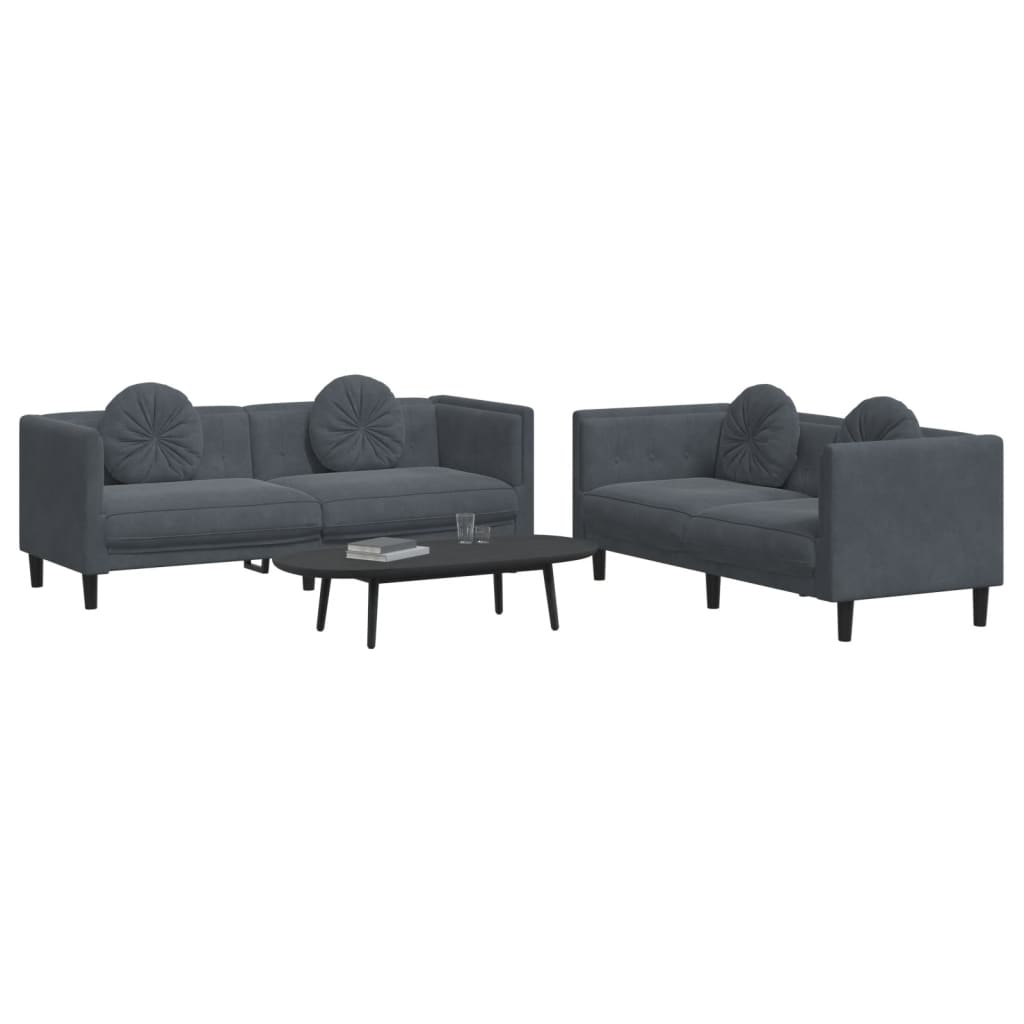 Vidaxl 2-Cz. Relaxation Set With Cushions, Dark Grey, Velvet