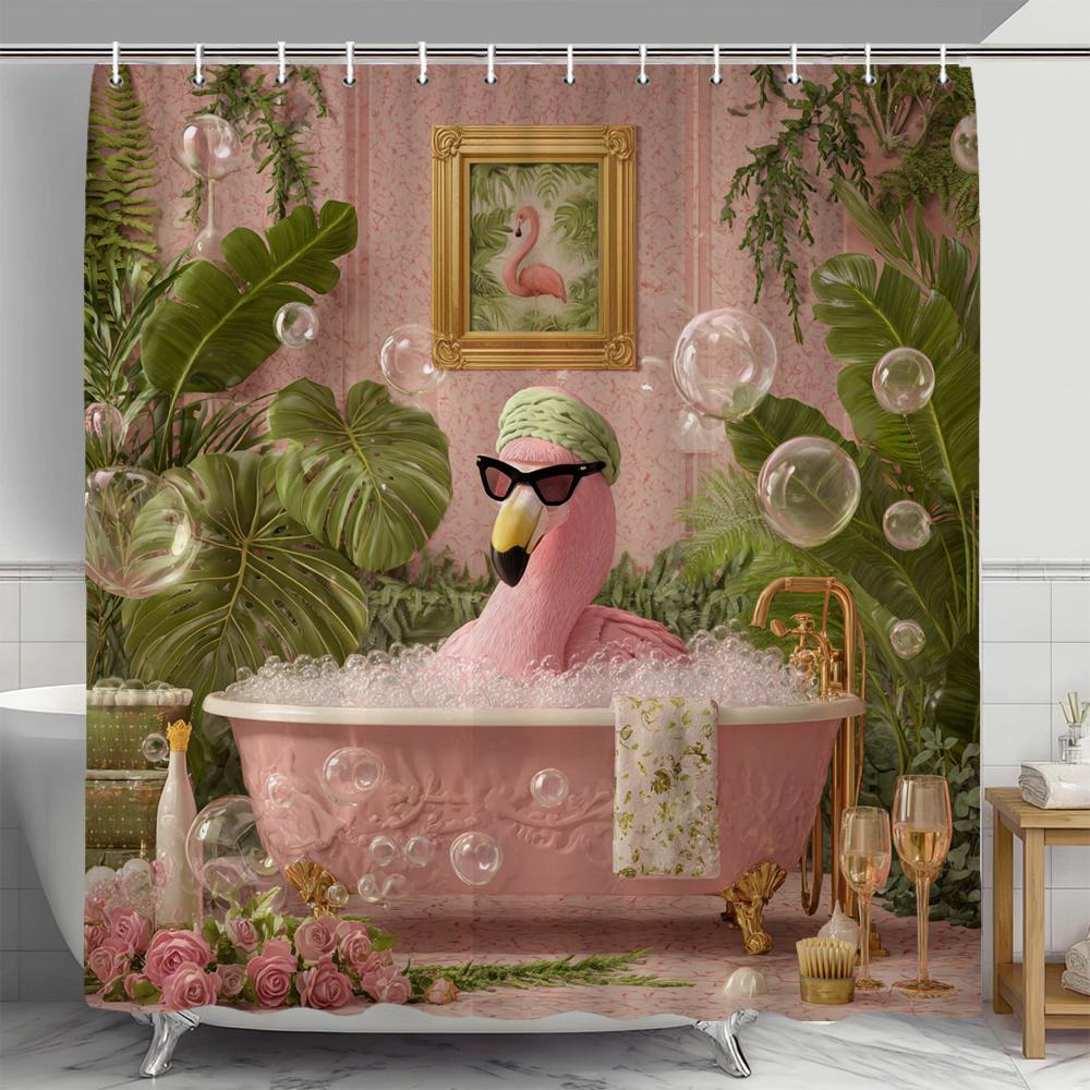 Zebra Bathing In a Stylish and Creative Bathtub Shower Curtain With Hooks,Tropical Plant Animal Home Bathroom Decoration Curtain