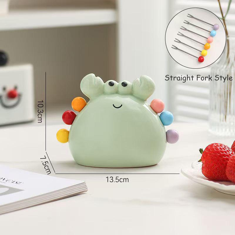 

Набор вилок для фруктов «Краб» с керамической подставкой - Десертные вилки из нержавеющей стали и милый набор с баночкой для хранения зелёный