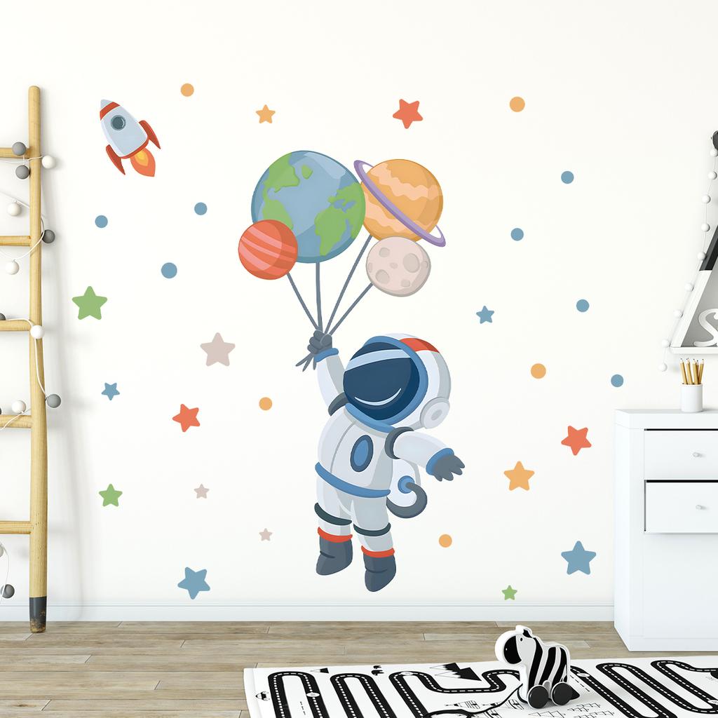 1 Stück Cartoon Planet Stern Astronaut Wandaufkleber Kinder Jungen Zimmer Dekoration Schlafzimmer Kinderzimmer Wandaufkleber Wohnzimmer Dekor Zuhause