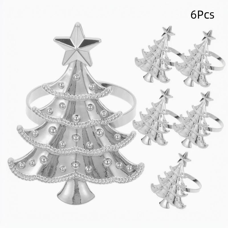 1/6Pcs Christmas Napkin Rings Xmas Tree Ornaments Christmas Home Kitchen Dinner Table Decoration New Year Party Supplies