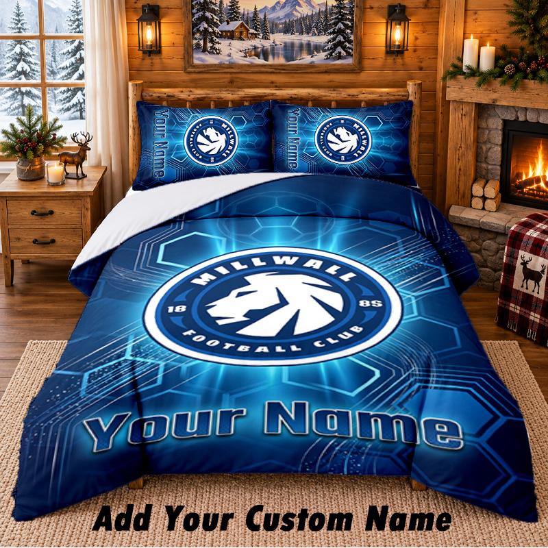 Millwall Pattern Bedding 3Pcs Set Custom Name, Bed Sheet And Pillowcases For Home Bedroom